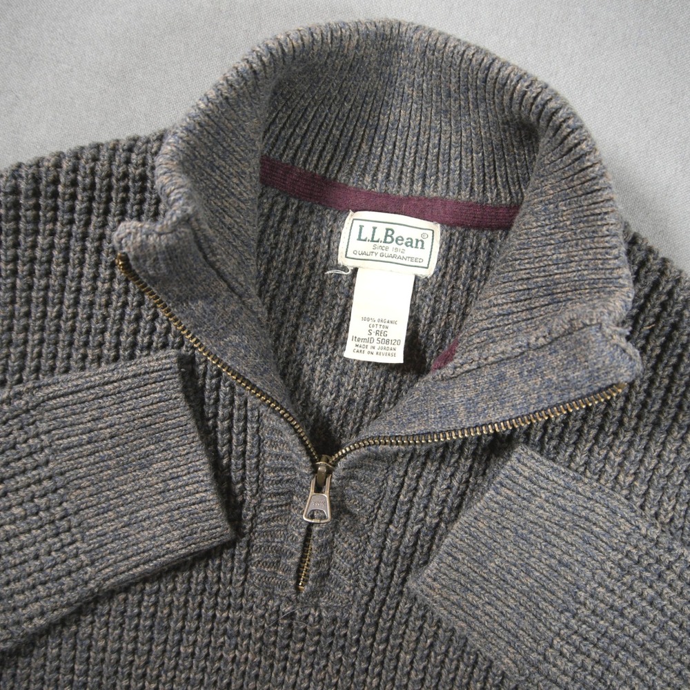 VTG L.L. Bean Organic Waffle Knit 1/4 Zip Men Sweater S Office Coastal Cabin